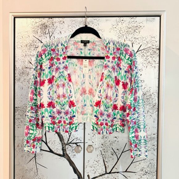 NWT $80 Talbots Womens XS Floral Print Dressy Shrug Bolero Crop Sweater Jacket - Picture 2 of 11